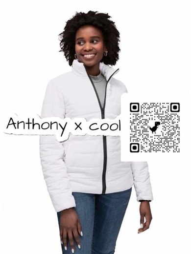 Customizable French Porcelain-Color Puffer Jacket with Happy Face Map Design