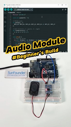 SunFounder Maker Education on Instagram: "Create Music with Arduino: Audio Module & Speaker Tutorial! #arduino #electronics #engineering #unitedstates #sunfounder #arduinoproject #electricalengineer #arduinokit #diy #techie #electrocircuit #circuitdesign #electronics #electrical #microcontroller #techy #tech #elektronik #voltages #robot #electronicsstuff #arduinoide #education #electronicengineering #arduinoproject #DIY #stemeducation #explore"
