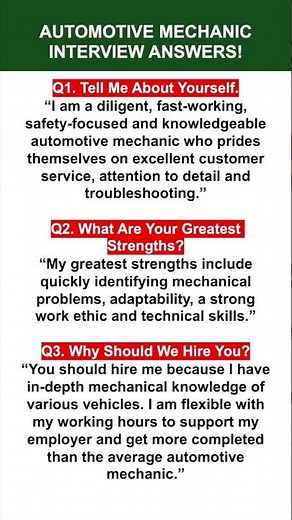 AUTOMOTIVE MECHANIC Interview Questions & Answers! #mechanic #jobinterview