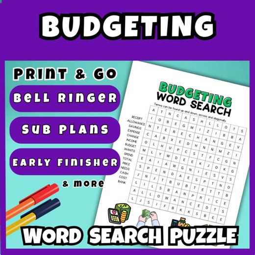 Budgeting Word Search Puzzle Printable Activity Life Skills Special Education