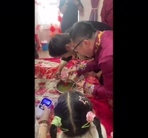 Wedding game challenge with chopsticks and electrotherapy in Tianjin, China