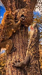 Monkey vs. Komodo Dragon: The Great Beehive Battle! 🐒🦎🍯 #didyouknow #wildlife