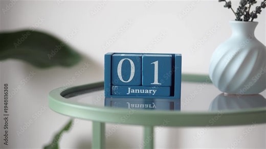 January first calendar date display on a table