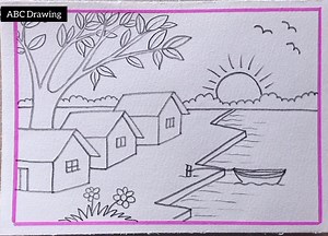 Easy Village Scenery Drawing with Pencil