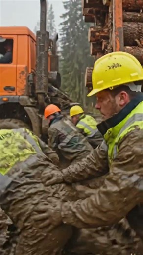 Massive Logging Truck Stuck in Deep Mud – Teamwork Saves the Day! #truck #viral #shorts
