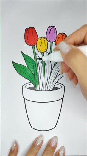 🌷 I Colored Beautiful Tulip Flowers in a Pot | Relaxing Coloring Art