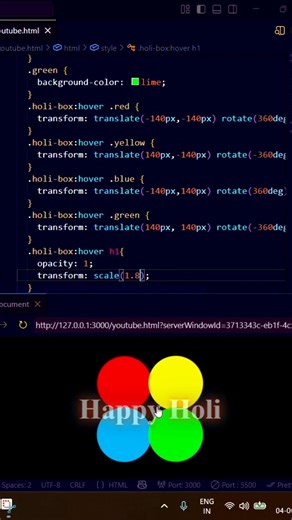 Create a crazy Holi color explosion animation using HTML and CSS 🎨
