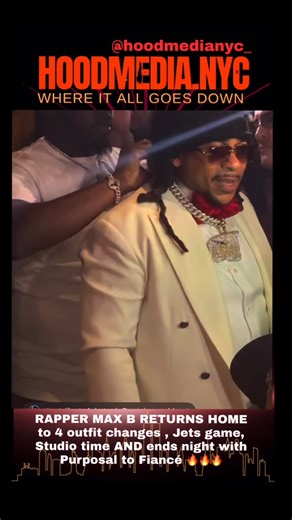 HoodMedia NYC on Instagram: "This what New York looking like 😤🔥🤞🏿 Rapper Max B comes home after 18 years to the biggest welcome home set of events - From the now infamous Hot 97 interview on Jets field dressed in full head to toe LV to ending his night with a Marriage proposal to his fiancée surrounded by family and friends.. S/O to French Montana who did his thug dizzlle on making all of it possible 🫡 🔥 . #media #welcomehome #music #hiphop #harlem #NewYork #rapper"
