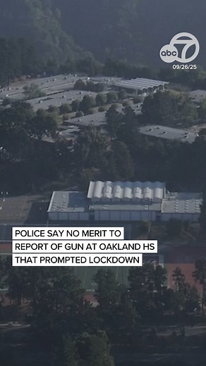 Breaking news: Skyline High School in Oakland was put on lockdown Friday morning after police received a 911 call that a student displayed a gun. After responding, police said there was no merit to the report and they have not found or seen any gun. SKY7 was over the scene as they searched the school out of an abundance of caution. | ABC7 News