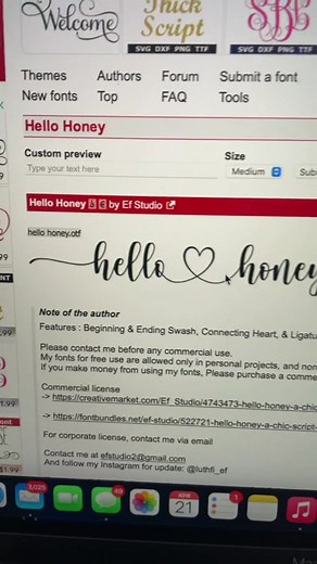 How to use Hello Honey font for personal use only on macbook for cricut design space! Finally got it! #cricutprojects #fontdesign #dafont