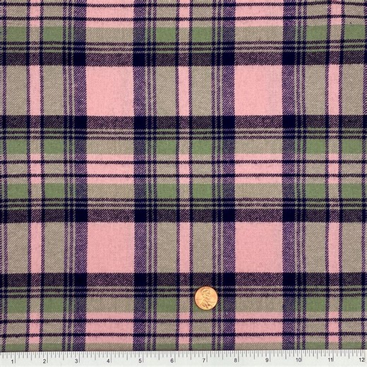 Pink & Green Brushed Cotton Plaid Fabric: Twill Tartan Check for Clothing and Home Decor - Etsy