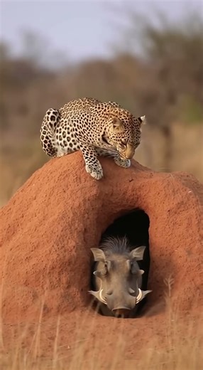 Leopard Watches Warthog at Termite Mound | Rare African Wildlife Standoff (4K)