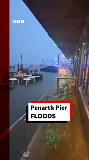 133K views · 874 reactions | Storm Claudia is causing flooding and travel disruption across some areas of Wales This video was taken near Penarth Pier in the Vale of Glamorgan by restaurant owner Gareth Lee, as he watched his outdoor seating area turn into a swimming pool Read more: https://www.bbc.co.uk/news/articles/cly20lx50nqo | BBC Wales News | Facebook