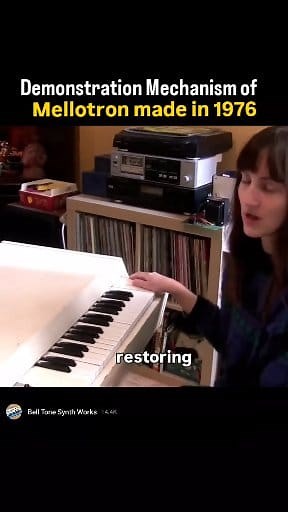 The Mellotron is an electro-mechanical musical instrument developed in Birmingham, England, in 1963. It is played by pressing its keys, each of which causes a length of magnetic tape to contact a capstan, which pulls it across a playback head. As the key is released, the tape is retracted by a spring to its initial position. Different portions of the tape can be played for different sounds. #mellotron #synthesizer #electronicmusic #musicalinstruments | Plus 94 Records