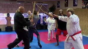 Cane-fu teaches senior citizens self defense moves with crutches