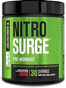 Jacked Factory NITROSURGE Pre Workout Supplement - Endless Energy, Instant Strength Gains, Clear Focus, Intense Pumps - NO Booster & Preworkout Powder with Beta Alanine - 30 Servings, Cherry Limeade