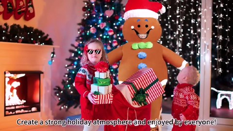 Inflatable Costume Adult Gingerbread Man Costume Full Body Deluxe Funny Air Blow Up for Men Women Christmas