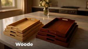 Prosumers Choice Wooden Tray - Light Brown Serving Trays with Handles - Nesting Design for Space Saving - Wooden Serving Tray for Food, Drinks, Snacks - Set of 3