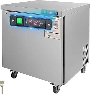 VEVOR Commercial Refrigerator, 28" Undercounter Worktop Refrigerator, 7.4 Cu. Ft Thick Stainless Steel Refrigerated Food Prep Station Fan Cooling Single Door Worktop Fridge with lock for Bar