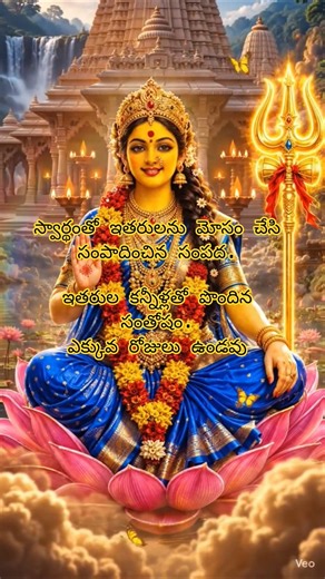 స్వార్థంతో మోసం చేసి సంపాదించడం. ఇతరుల మనస్సు నొప్పించి సంతోషించడం తప్పు #durga #durgamma #status