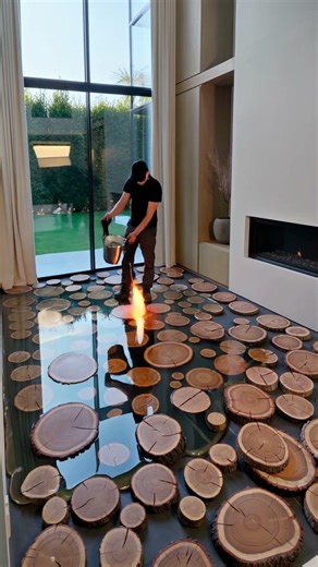 DIY Wood Slice Epoxy Floor Transformation
