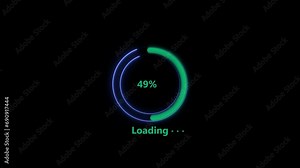 Abstract neon circle loading bar turquoise color animation. Black background UHD 4k video.