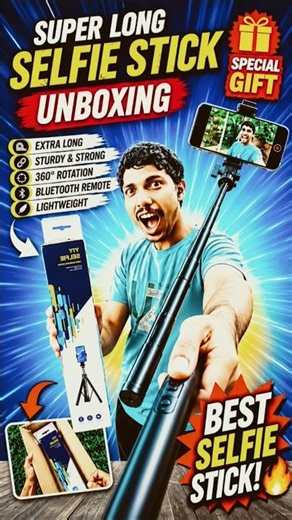 Super Long Selfie Stick Unboxing & Review | Best Bluetooth Selfie Stick with Tripod & Remote 2026