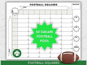 50 Football Squares Printable Grid Black and White Football Pool Instant Digital Download Team Fundraiser Basic Football Betting Squares - Etsy