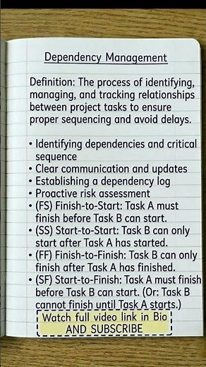 Dependency Management in Project Management | Dependencies Explained | FS, SS, FF, SF with Examples