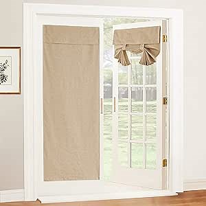 RYB HOME French Door Blinds Totally Blackout, Linen Blended Window Decor 100% Blackout Privacy Skylight Patio/French Glass Door Window Shades, W26 x L69 inch, Camel, 1 Panel