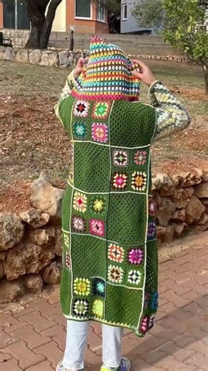 Crochet 🧶 multicoloured long cardigan jacket designs