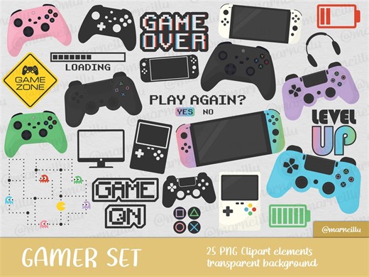Gamer Clipart Set - Video Game Console Graphics (instant Download) - Etsy Canada