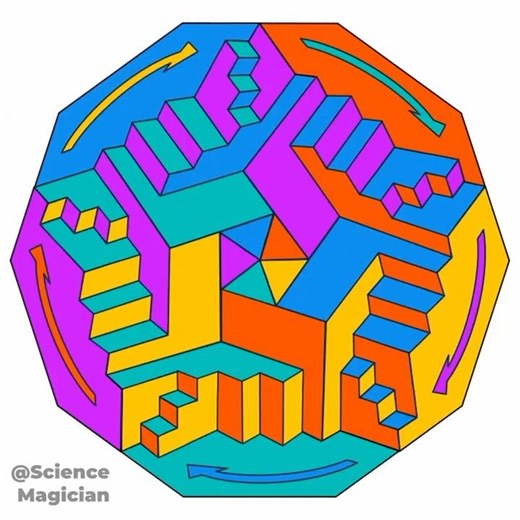 Strange world of walking on walls. Escher and Roger Penrose. Inception. Optical illusion. Staircases