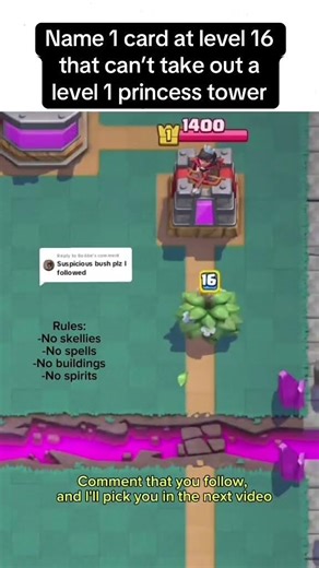 Name 1 card at level 16 that can’t take out a level 1 princess tower #clashroyalememes