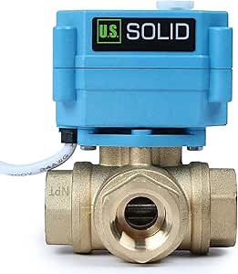 U.S. Solid 1/2" 3 Way Brass Motorized Ball Valve 110-230VAC, L Type Water Shutoff Valve with Manual Function, Standard Port, NOT for Drinking Water