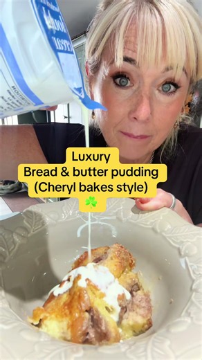 Soft buttery bread, a sweet vanilla cream-cheese layer, sultanas, cinnamon and gorgeous creamy custard, finished with crunchy demerara sugar. ❤️ It’s like a cinnamon bun, cheesecake and bread & butter pudding all rolled into one — and honestly, you NEED to try it warm! #cherylbakes #breadpudding #comfortfood #easyrecipe #easydessert ☘️Cheryl Bakes luxury Bread & Butter Pudding Ingredients For the bread * 12 slices soft white bread * 75g soft butter * 200g cream cheese * 2 tbsp icing sugar * 1 ts