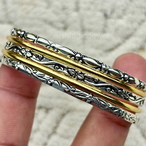Sterling Silver & Gold Plated Bangle Set: Handcrafted Stacking Jewelry - Etsy