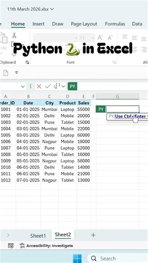 Python in Excel to group city wise sales 📊