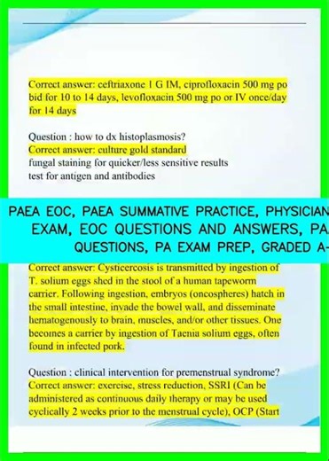 PAEA EOC, PAEA SUMMATIVE PRACTICE, PHYSICIAN ASSISTANT EXAM, EOC QUESTIONS AND ANSWERS, PAEA 150 QUE