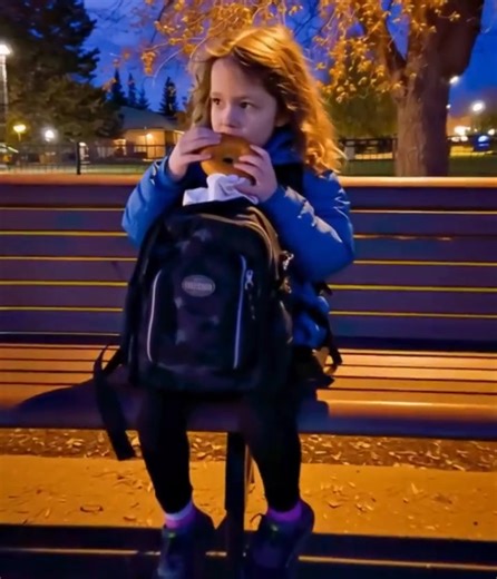 It was getting dark when I walked home from the bus stop — one of those chilly evenings when the streetlights hum and the air smells like rain. That's when I saw her. A little girl, maybe seven years old, sitting alone on a bench near the corner store. She had tangled hair, a backpack that looked too heavy, and her feet didn't quite touch the ground. I slowed down. "Hey, sweetheart… are you okay? Where's your mom?" She looked up at me with big eyes and said, quietly, "Mommy left this morning. Sh