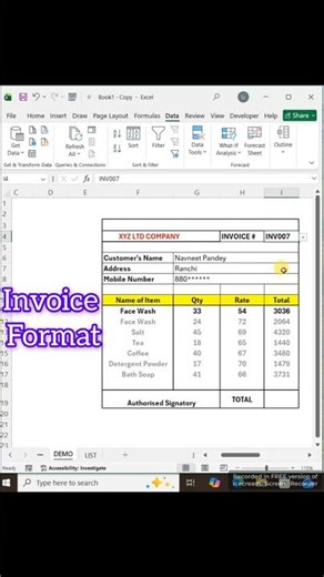 ✅Billing Invoice Format in Excel#excel #invoice #exceltips #computereducation #exceltricks