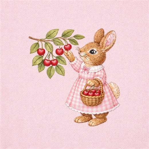 Cute Bunny Cherry Embroidery Design Vintage Rabbit Floral Basket Spring Pastel Art Digital Download - Etsy