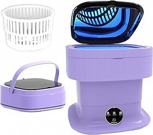 Portable Mini Washing Machine,16L Upgraded Foldable Washer and Dryer Combo With Spin,Foldable Small Washing Machine for Baby Clothes, Underwear, Apartment (Purple)