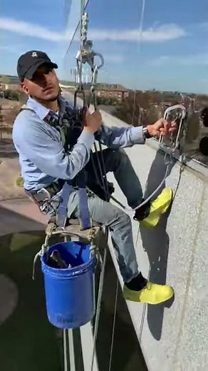 High rise window cleaning on a 16 story building.