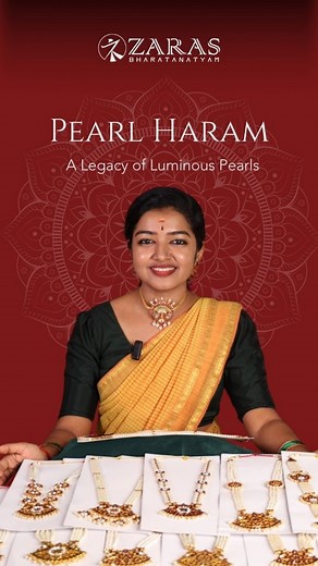 Zaras Bharatanatyam | Zaras Pearl Haaram collections✨... Visit our website ( www.zarasbharatanatyam.com ) [haaram, bharatanatyam jewellery, dance jewellery,... | Instagram