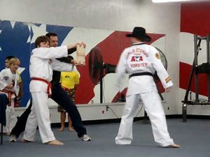 ATA World Champion Black Belt Mr Vorster Breaking board