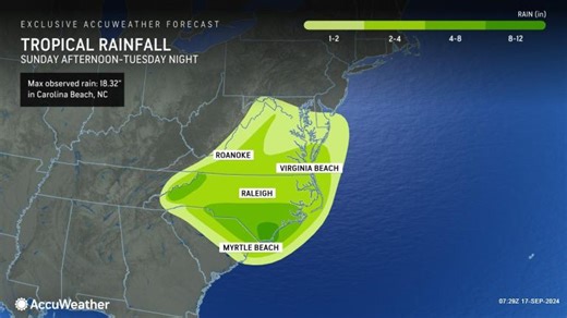 Tropical rainstorm to continue inland in Carolinas, Virginia with dangerous flooding risk