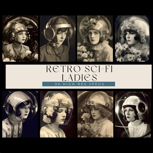 Retro Sci-fi Ladies – Vintage Space Portraits | for Digital Art Compositions, Junk Journals & Scrapbooking - Etsy
