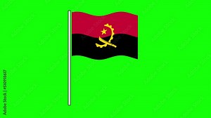 Angola flag seamless loop animation. Chroma key, green screen. Waving flag.