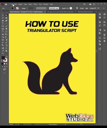 Triangulator Script in Adobe Illustrator Want to make amazing low‑poly geometric art? Just install the Triangulator script, restart Illustrator, and run it from File → Scripts → Triangulator. In seconds, your shapes turn into stunning triangle meshes! #AdobeIllustrator #Triangulator #LowPolyArt #DesignTips #IllustratorScripts | Web Edge Studio
